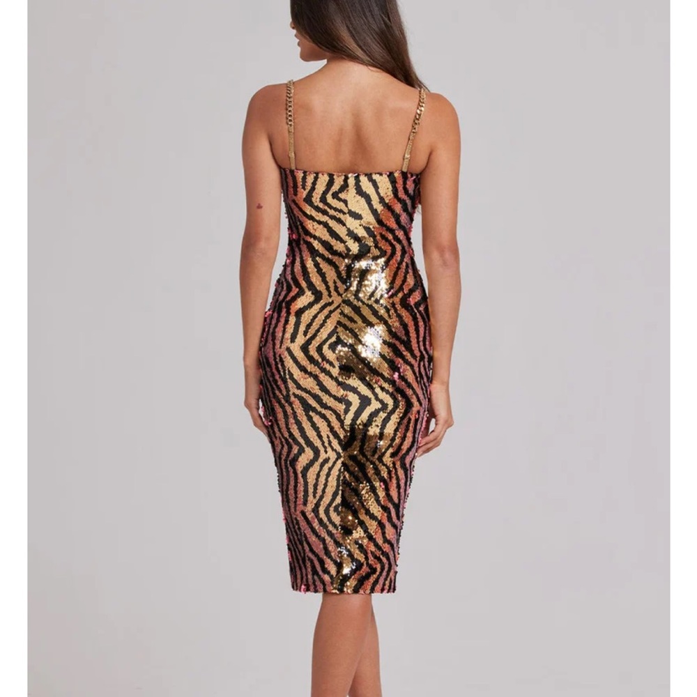 NADINE MERABI Gold and Black Sequin Zebra Midi Dress - Picture 3 of 7